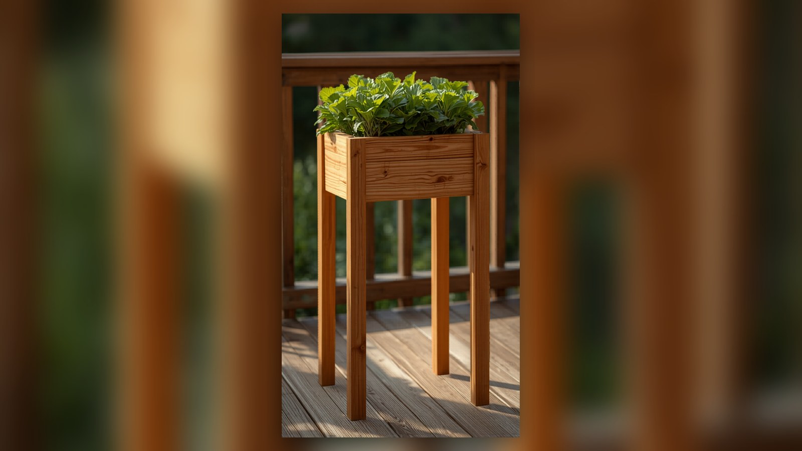 Counter height cedar planter on a deck