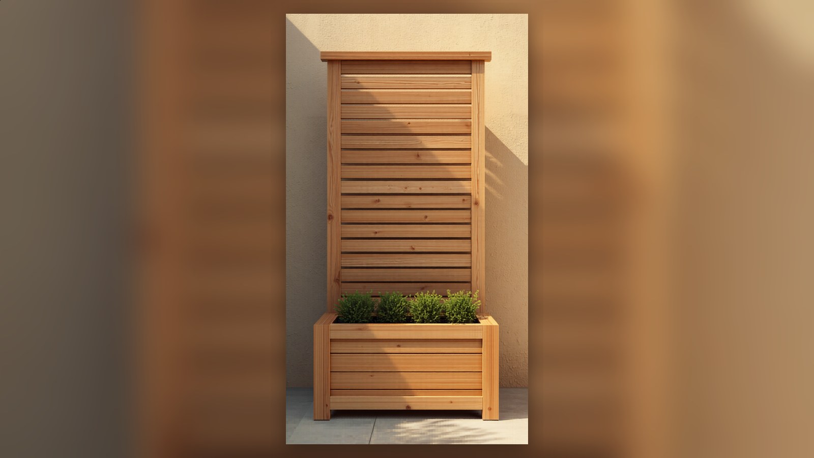 Cedar planter box with slatted privacy screen